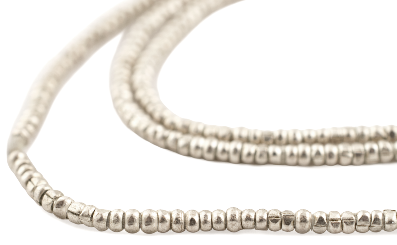 The Bead Chest Silver Heishi Beads – 2mm Ethiopian Metal Spacers, Full Strand for Jewelry Making I Approximately 450+ Beads